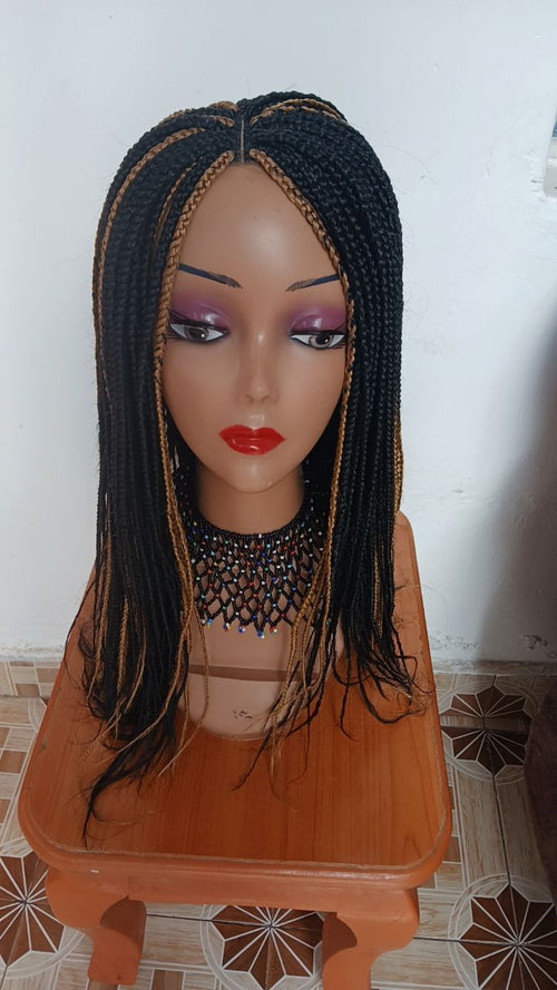 Closure Box Braids Wig — Two-Tone Caramel