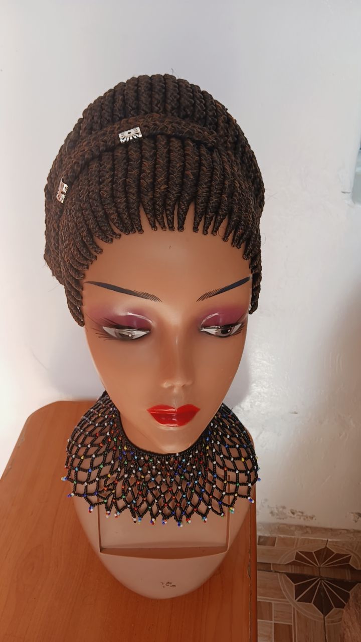 Sculpted Beehive Braided Wig — Auburn