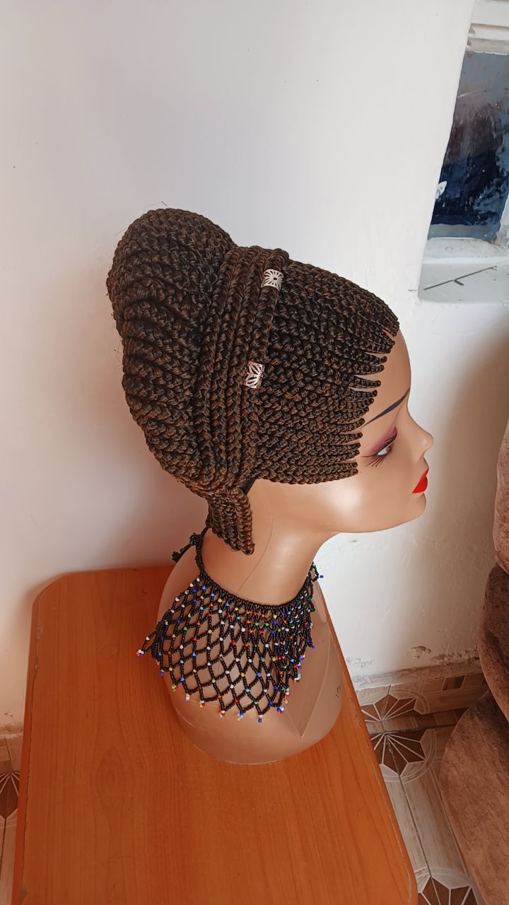 Sculpted Beehive Braided Wig — Auburn