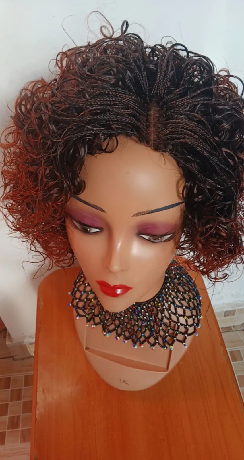 Curly Closure Braided Wig — Two-Tone Auburn