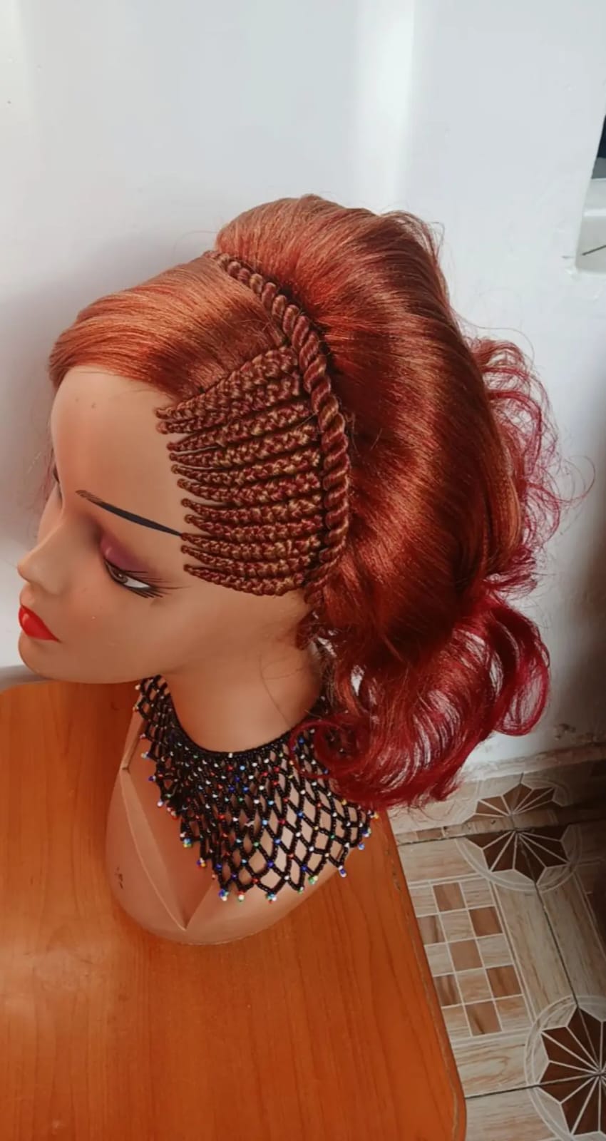 Side Braided Wavy Wig — Bright Red