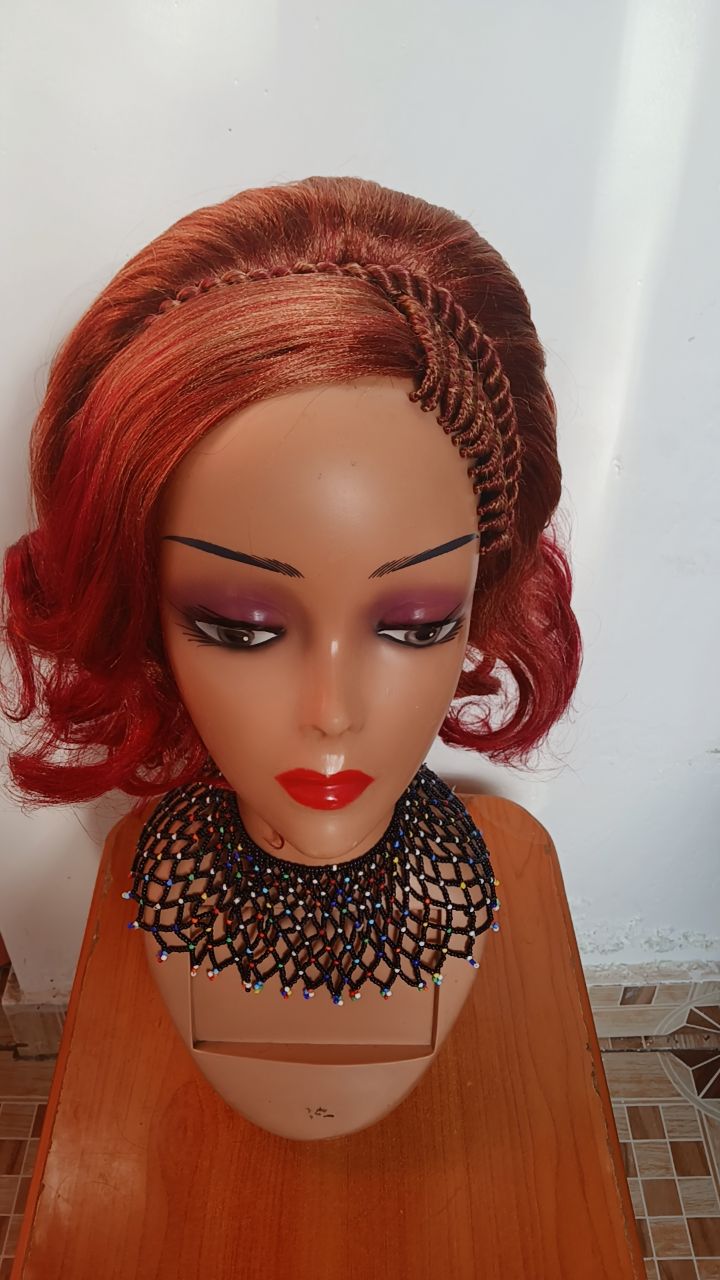 Side Braided Wavy Wig — Bright Red