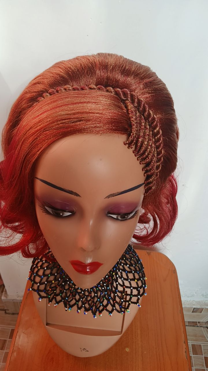 Side Braided Wavy Wig — Bright Red
