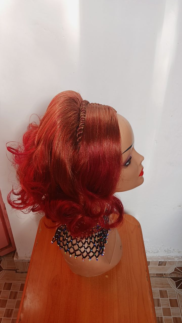 Side Braided Wavy Wig — Bright Red