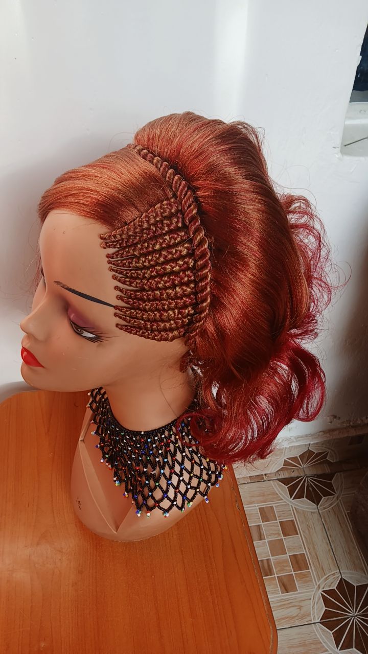 Side Braided Wavy Wig — Bright Red