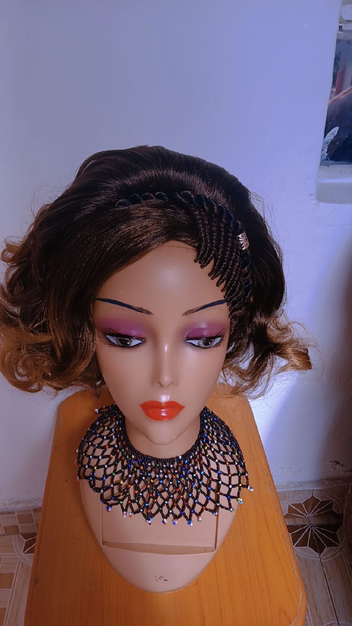 Side Braided Wavy Wig — Caramel Ombré
