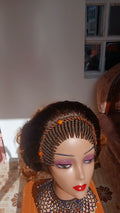 Curly Braided Wig — Beaded Crown — Auburn