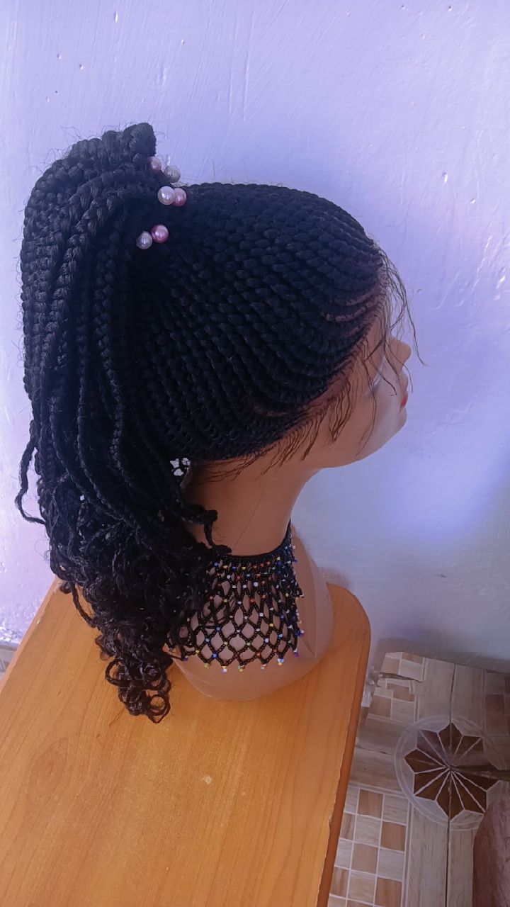 Pearl Crown Curly Braided Wig — Full Lace Onyx