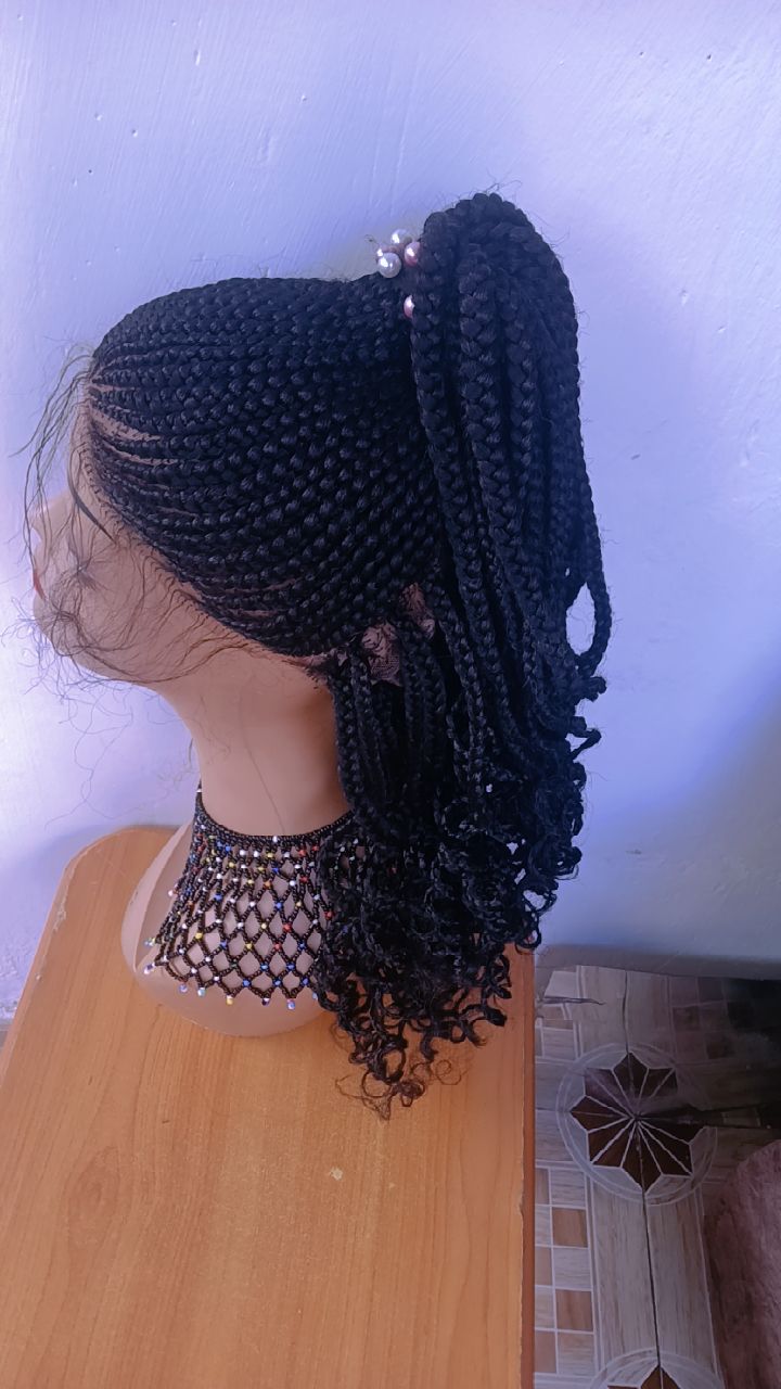 Pearl Crown Curly Braided Wig — Full Lace Onyx