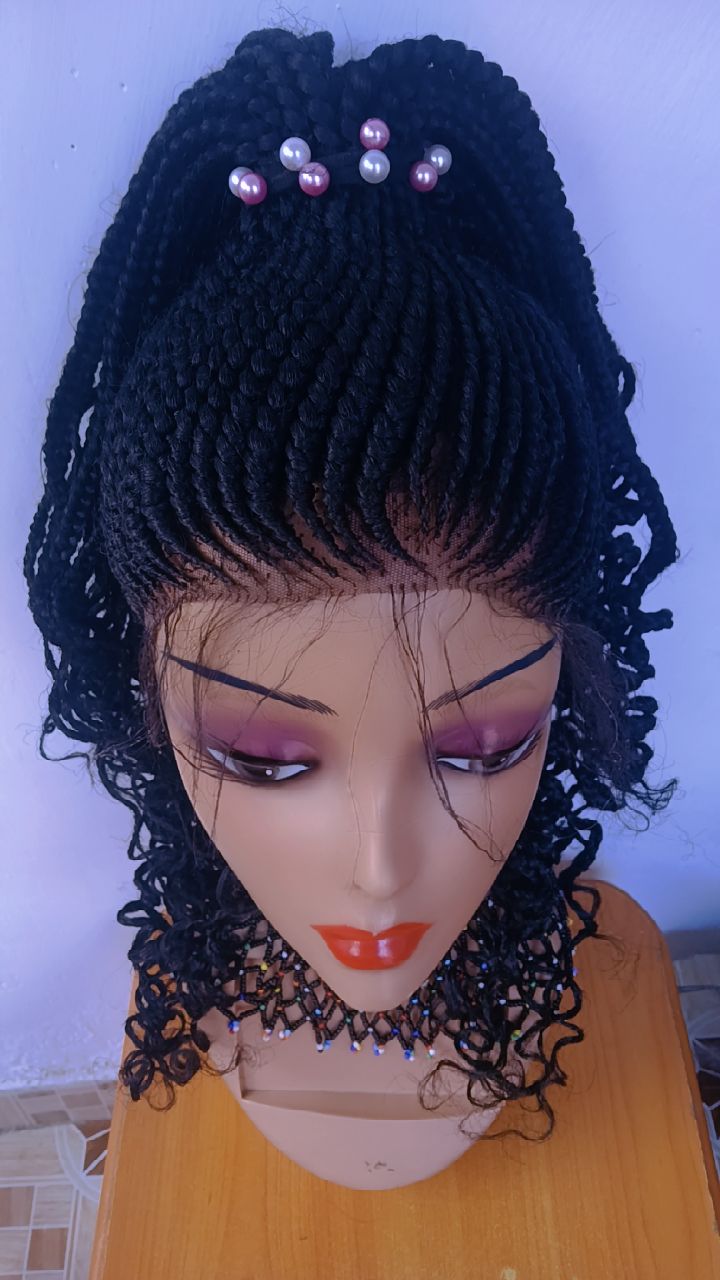 Pearl Crown Curly Braided Wig — Full Lace Onyx