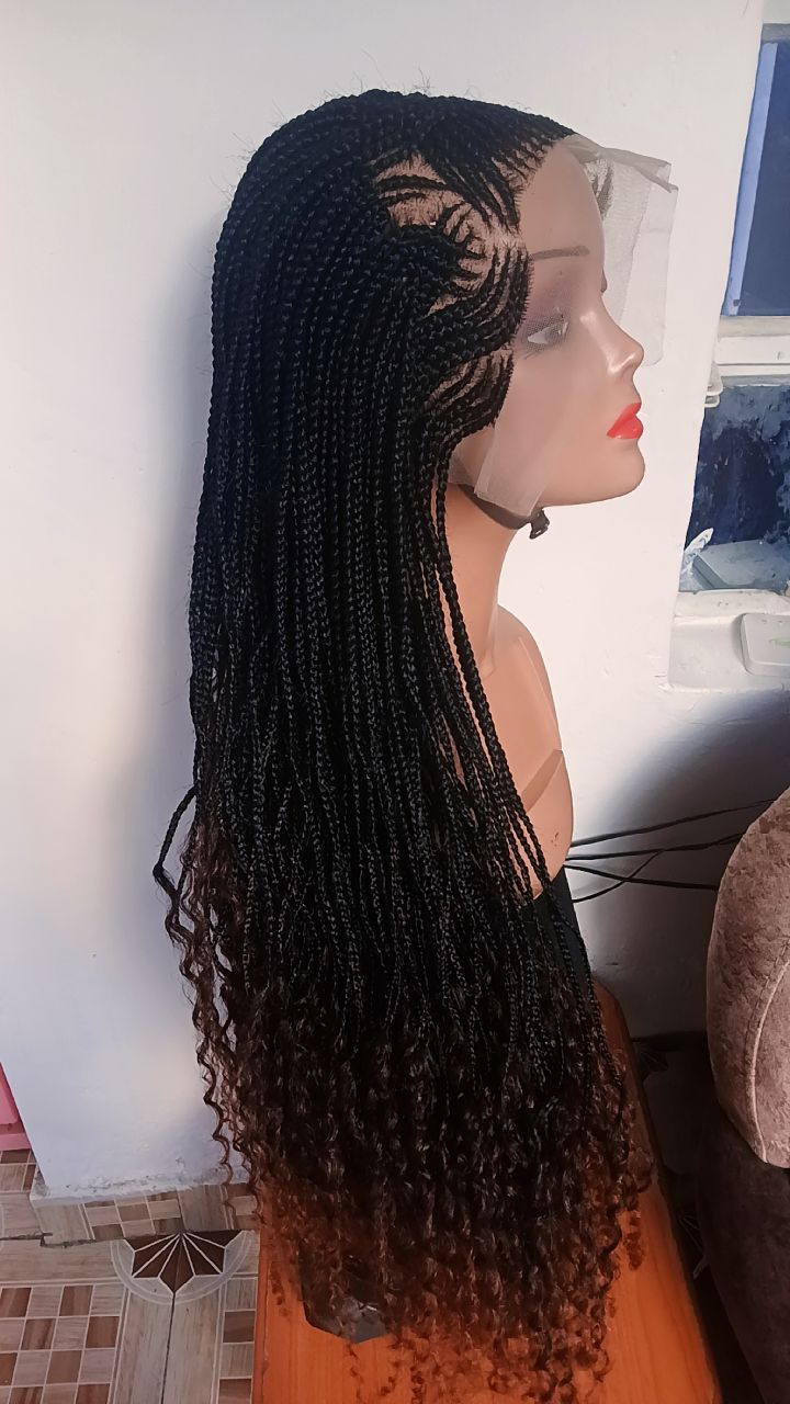 Boho Braided Lace Front Wig — Two-Tone Caramel Curly Ends