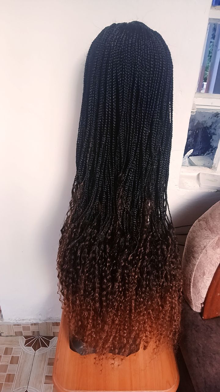 Boho Braided Lace Front Wig — Two-Tone Caramel Curly Ends