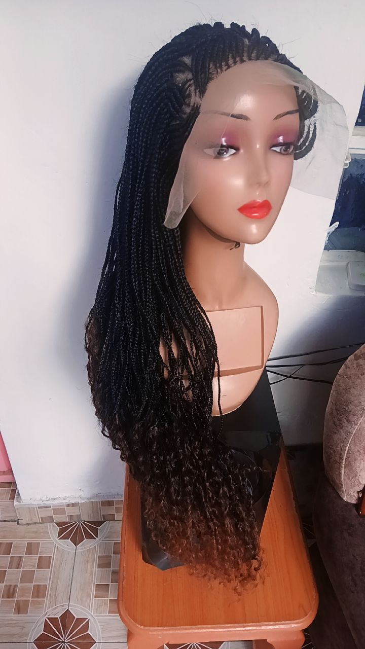 Boho Braided Lace Front Wig — Two-Tone Caramel Curly Ends