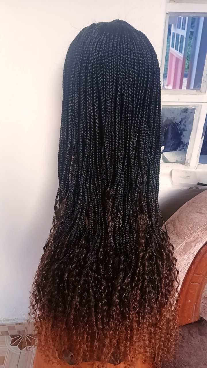 Boho Braided Lace Front Wig — Two-Tone Caramel Curly Ends