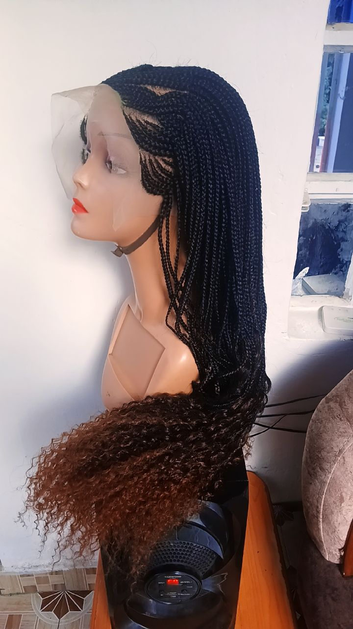 Boho Braided Lace Front Wig — Two-Tone Caramel Curly Ends