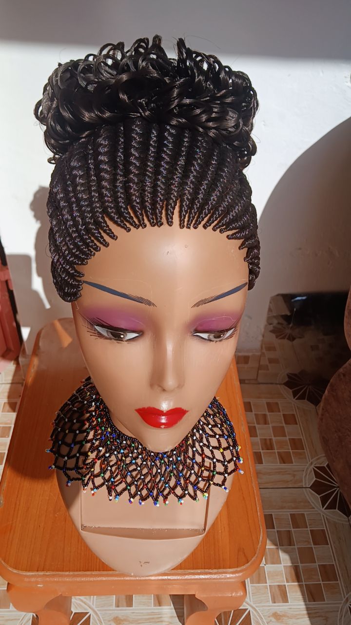All-Up Curly Bun Cornrow Wig