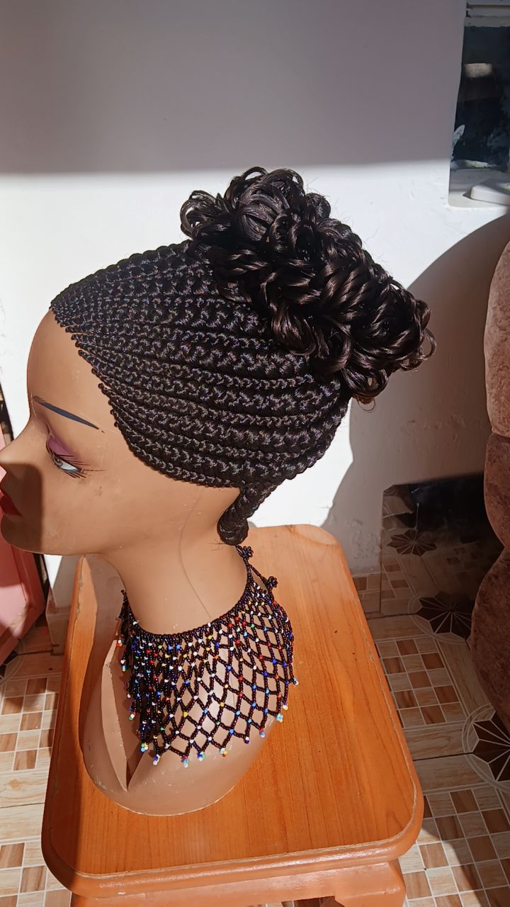 All-Up Curly Bun Cornrow Wig
