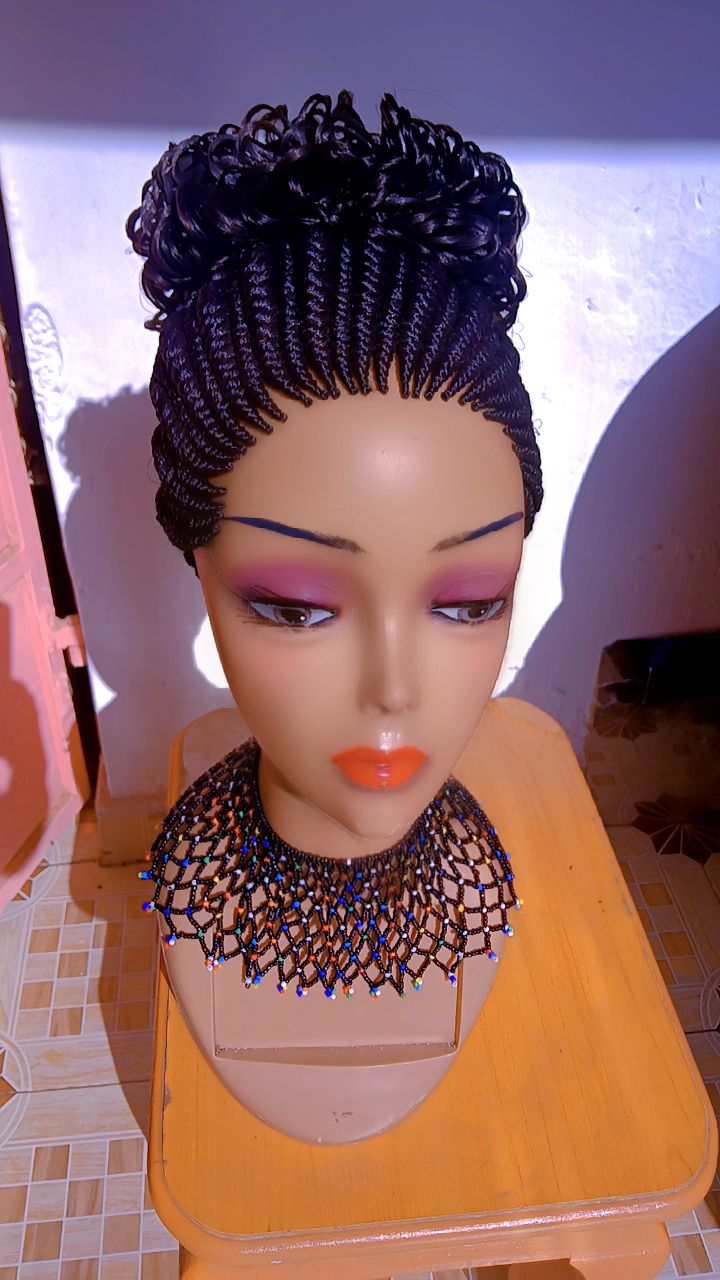 All-Up Curly Bun Cornrow Wig