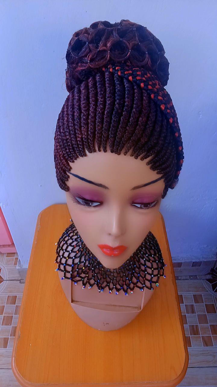 All-Up Patterned Cornrow Braided Wig | Pre-Styled Updo Bun