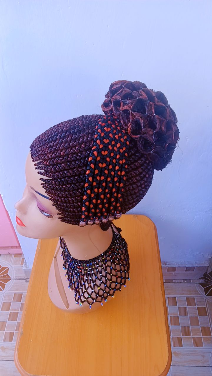 All-Up Patterned Cornrow Braided Wig | Pre-Styled Updo Bun