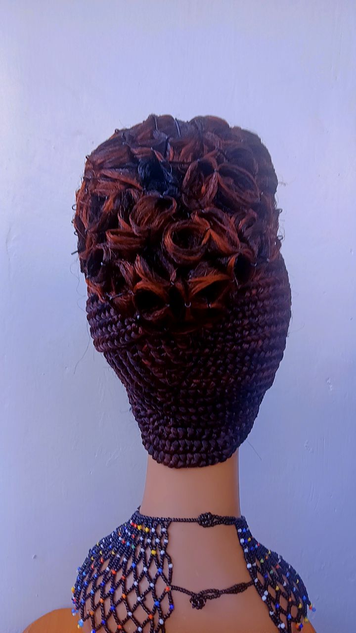 All-Up Patterned Cornrow Braided Wig | Pre-Styled Updo Bun
