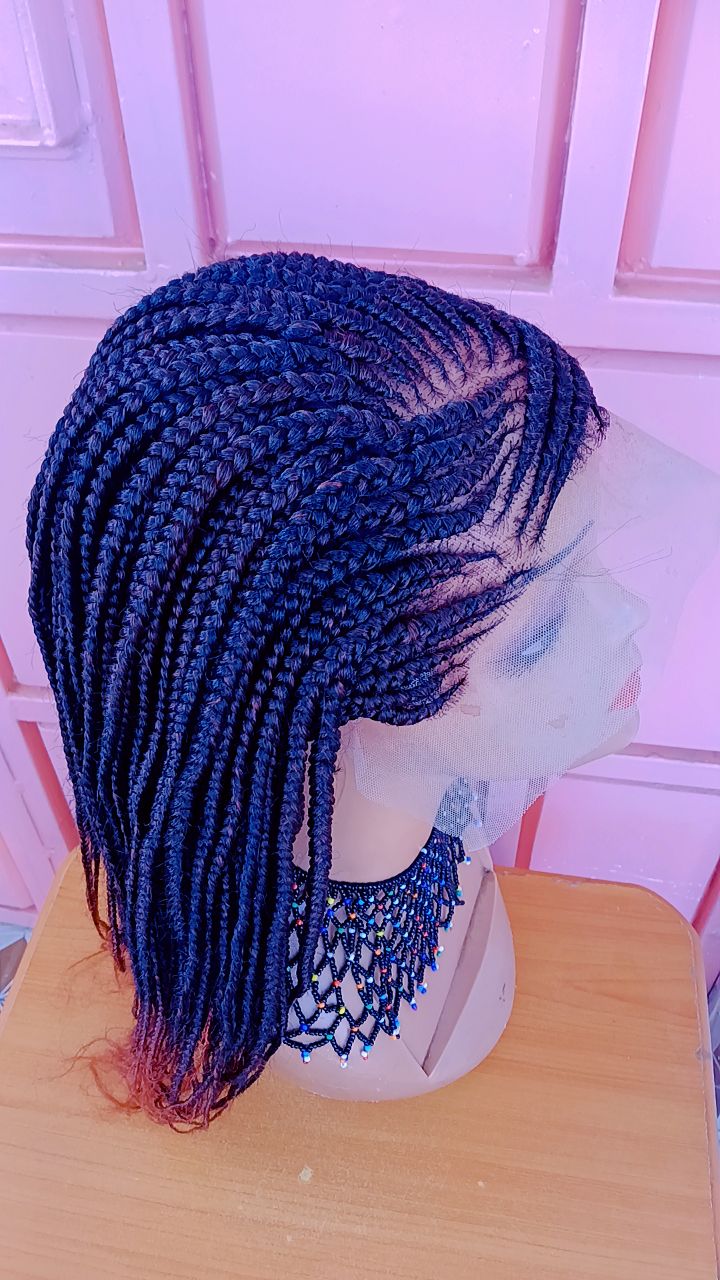 Side-Swept Frontal Braided Wig — Black-to-Burgundy Ombre