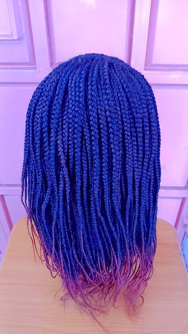 Side-Swept Frontal Braided Wig — Black-to-Burgundy Ombre