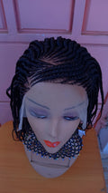 Side-Swept Frontal Braided Wig — Black-to-Burgundy Ombre