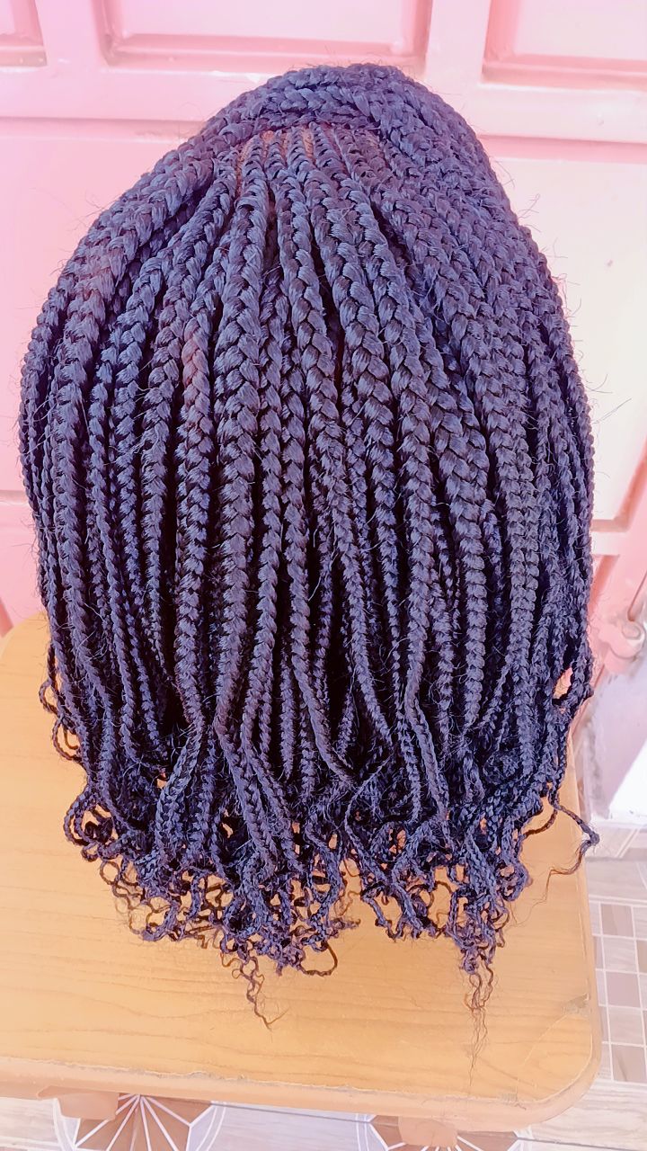 Curled-Edge Frontal Braided Wig — Onyx