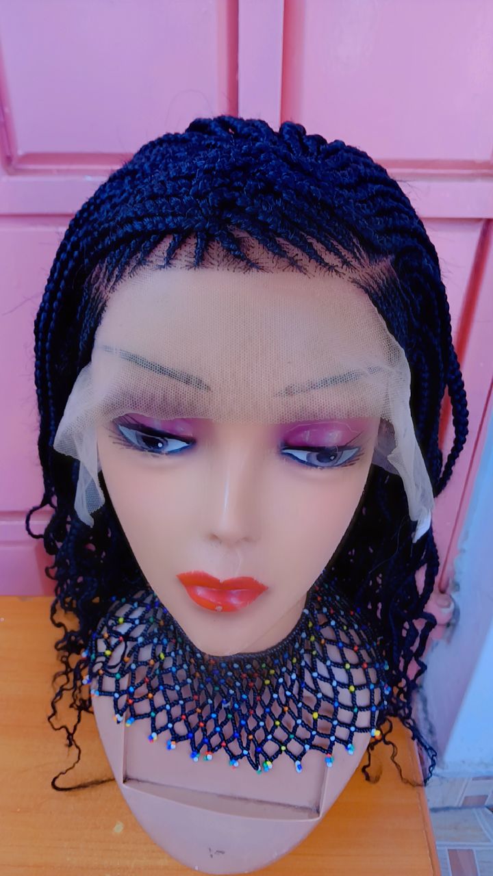 Curled-Edge Frontal Braided Wig — Onyx