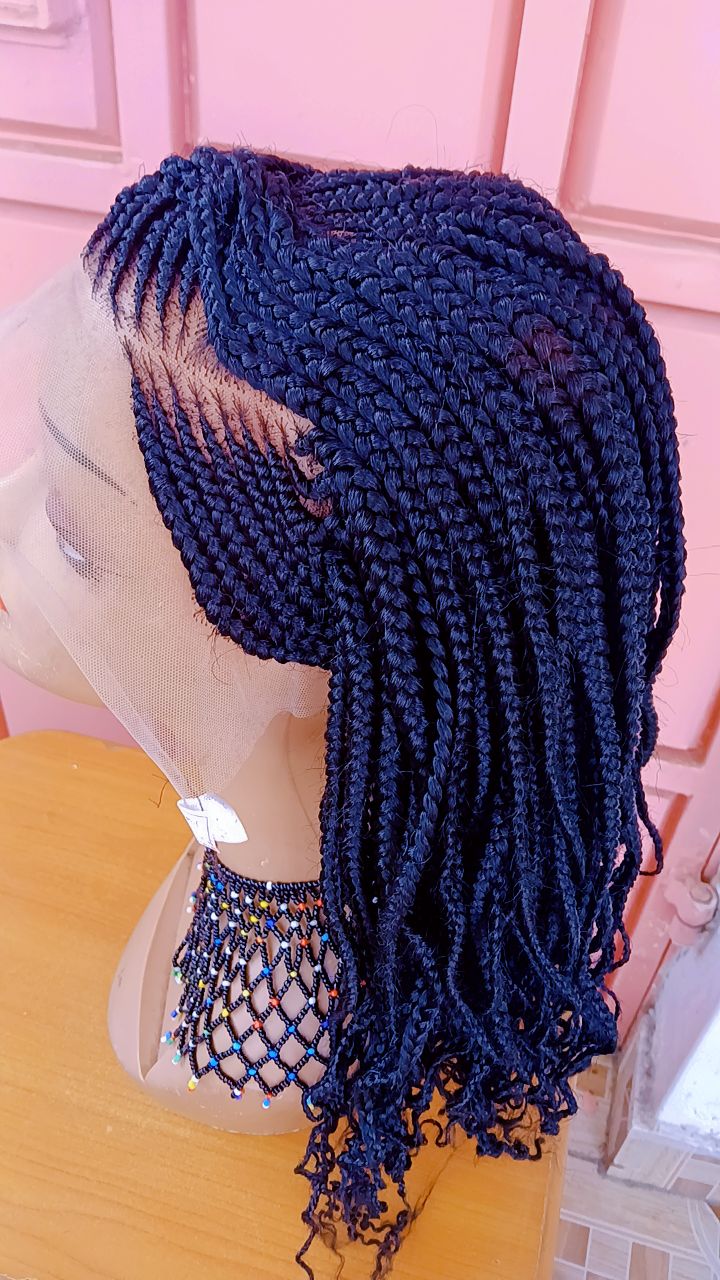 Curled-Edge Frontal Braided Wig — Onyx