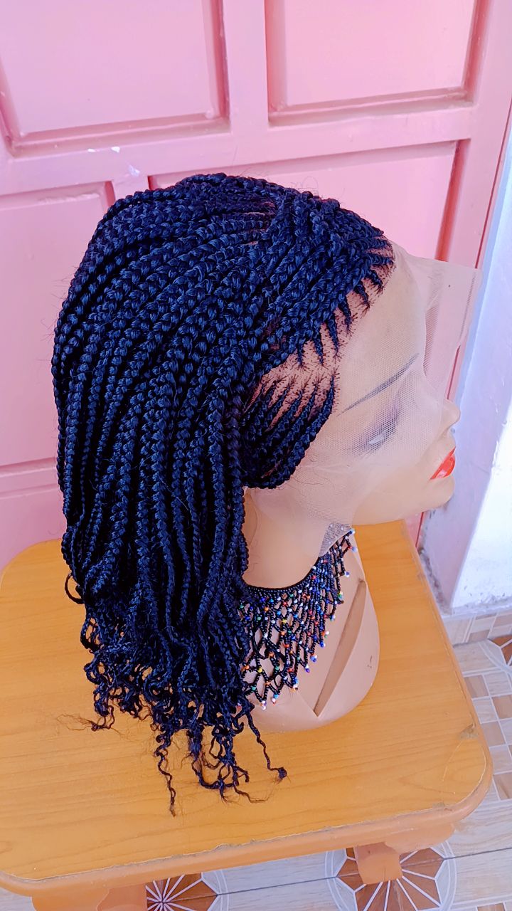 Curled-Edge Frontal Braided Wig — Onyx