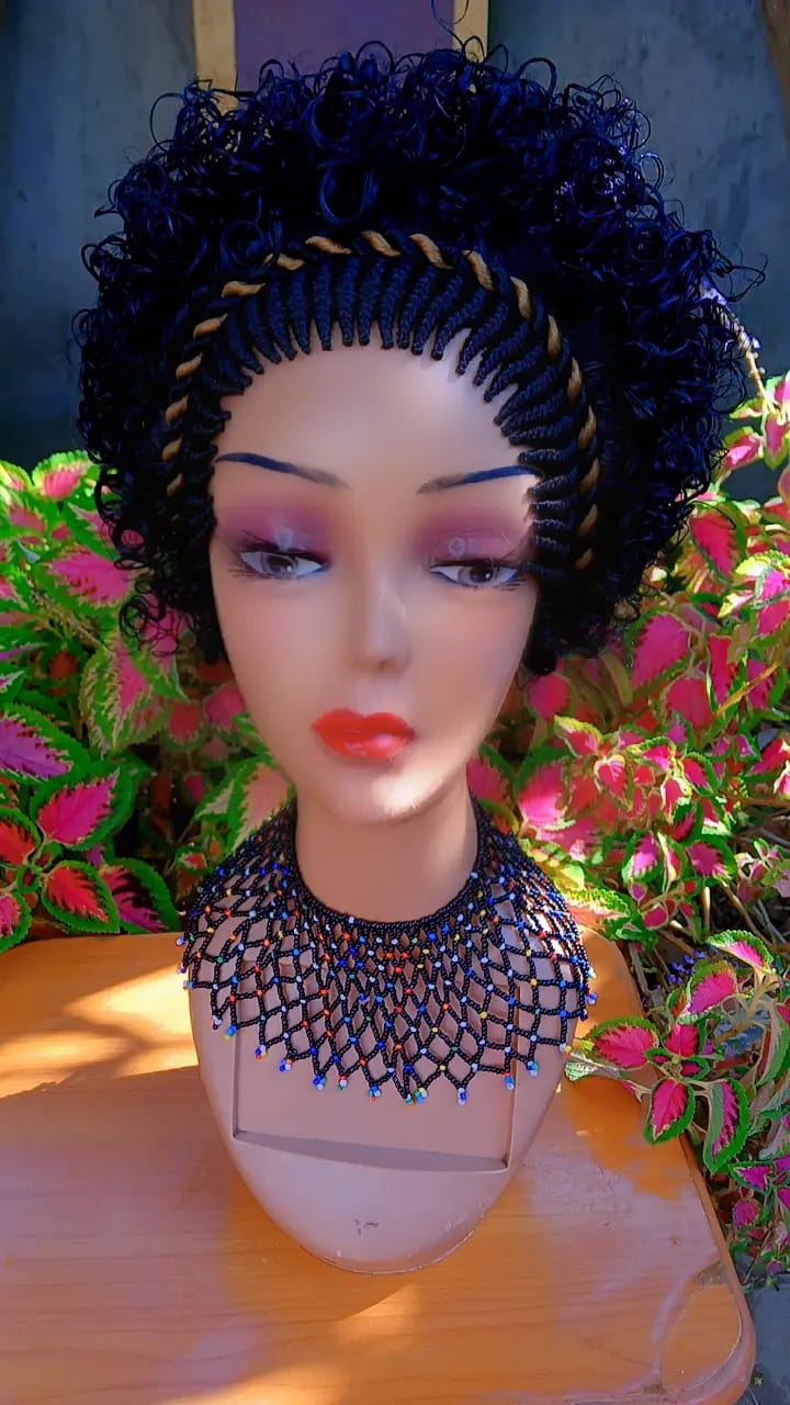 Curly Braided Wig — Beaded Crown
