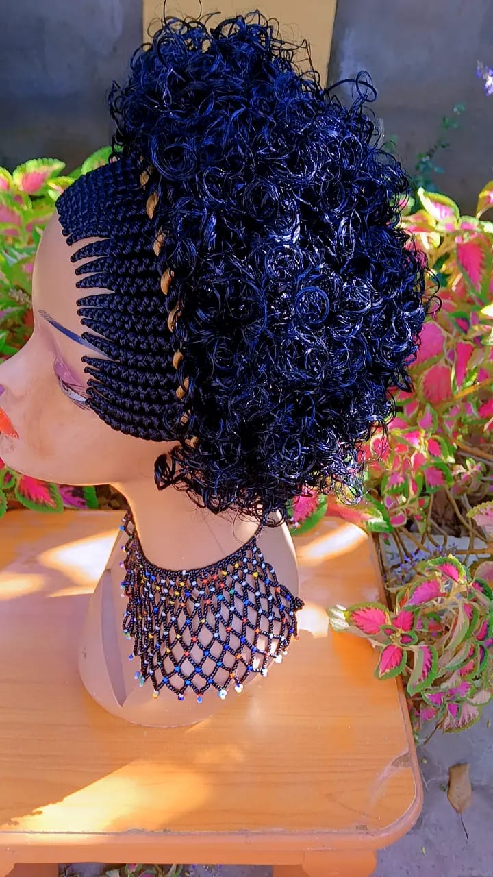 Curly Braided Wig — Beaded Crown