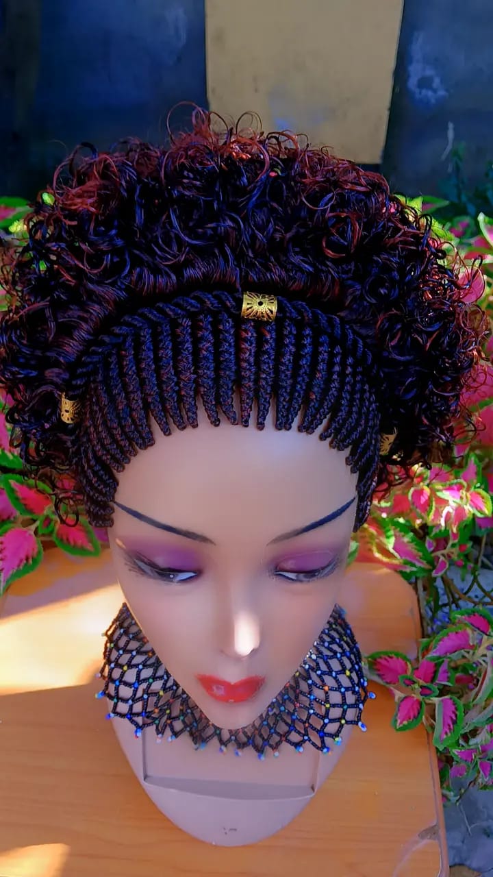 Curly Braided Wig — Beaded Crown