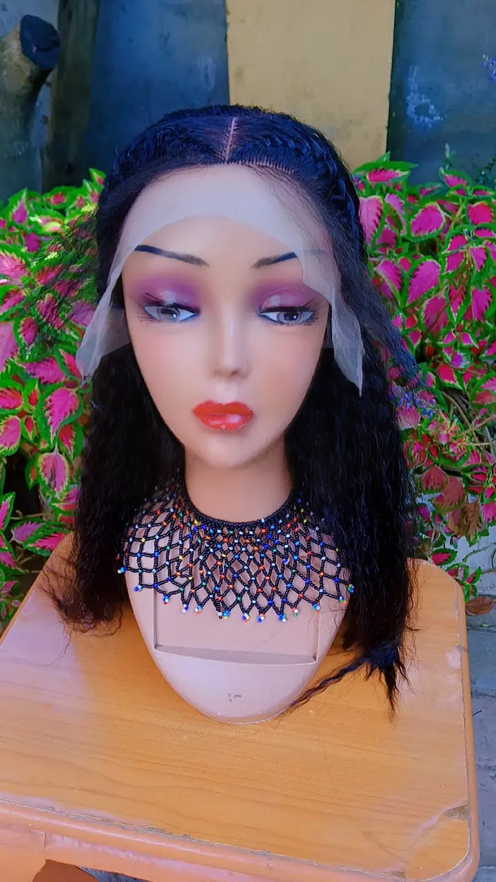 Semi Human Kinky Straight Frontal Wig — Natural Black