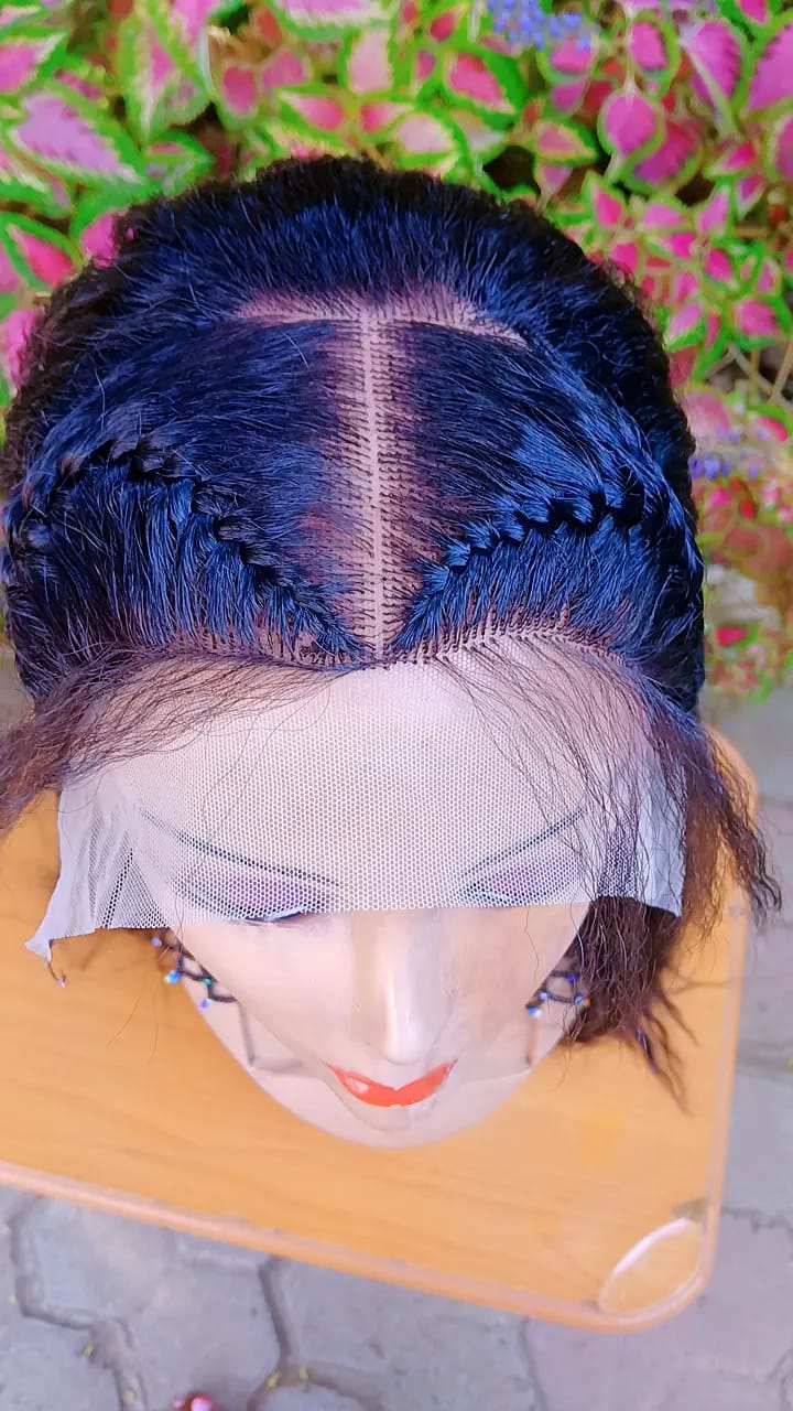 Semi Human Kinky Straight Frontal Wig — Natural Black