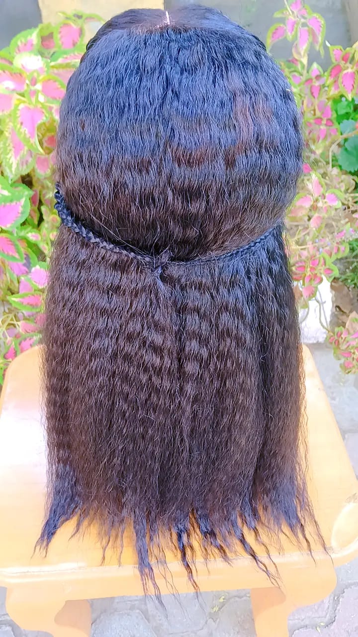 Semi Human Kinky Straight Frontal Wig — Natural Black