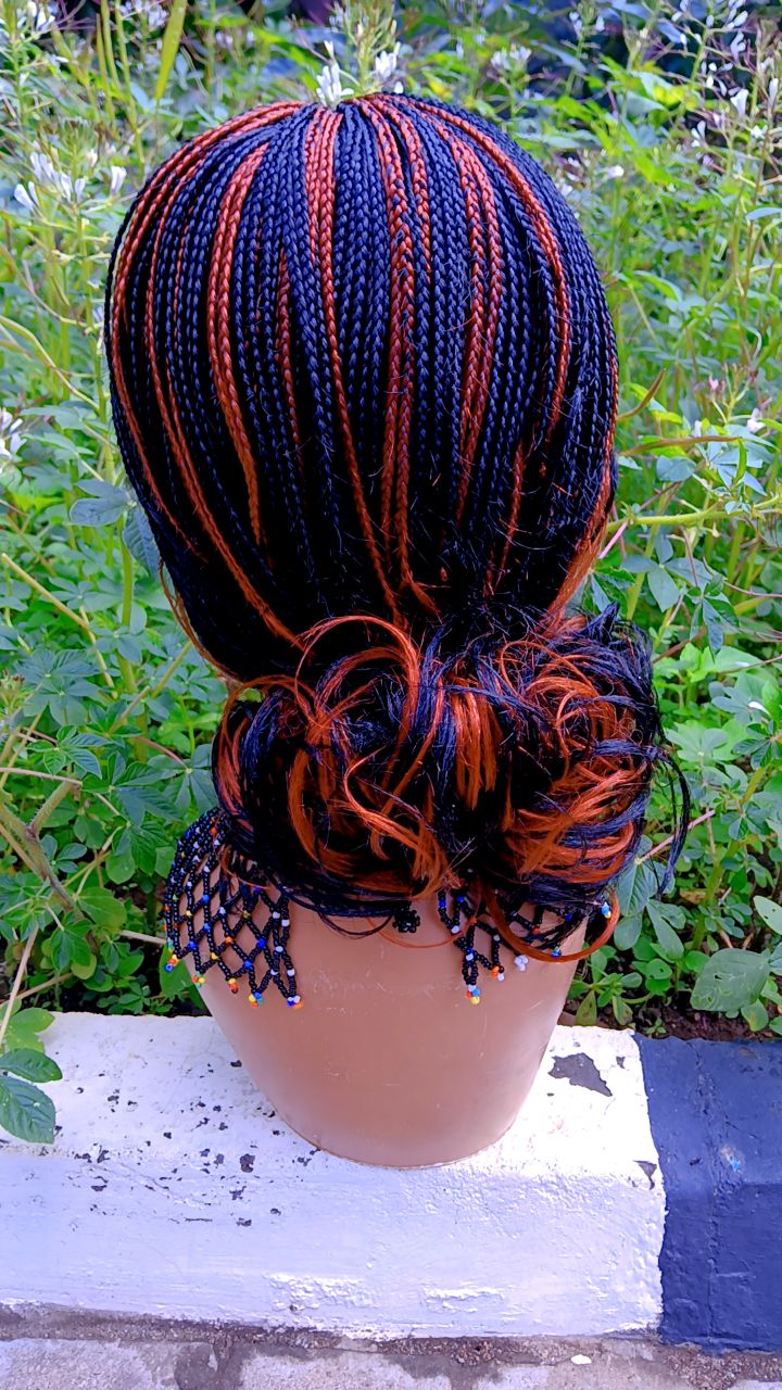 Closure Ponytail Braided Wig — Two-Tone Auburn