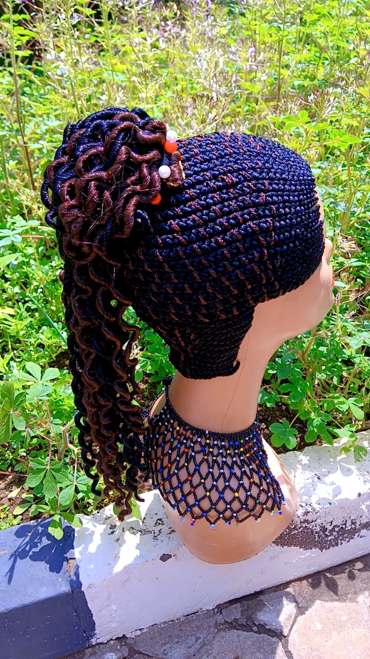 Braided Curly Pony Black & Burgundy