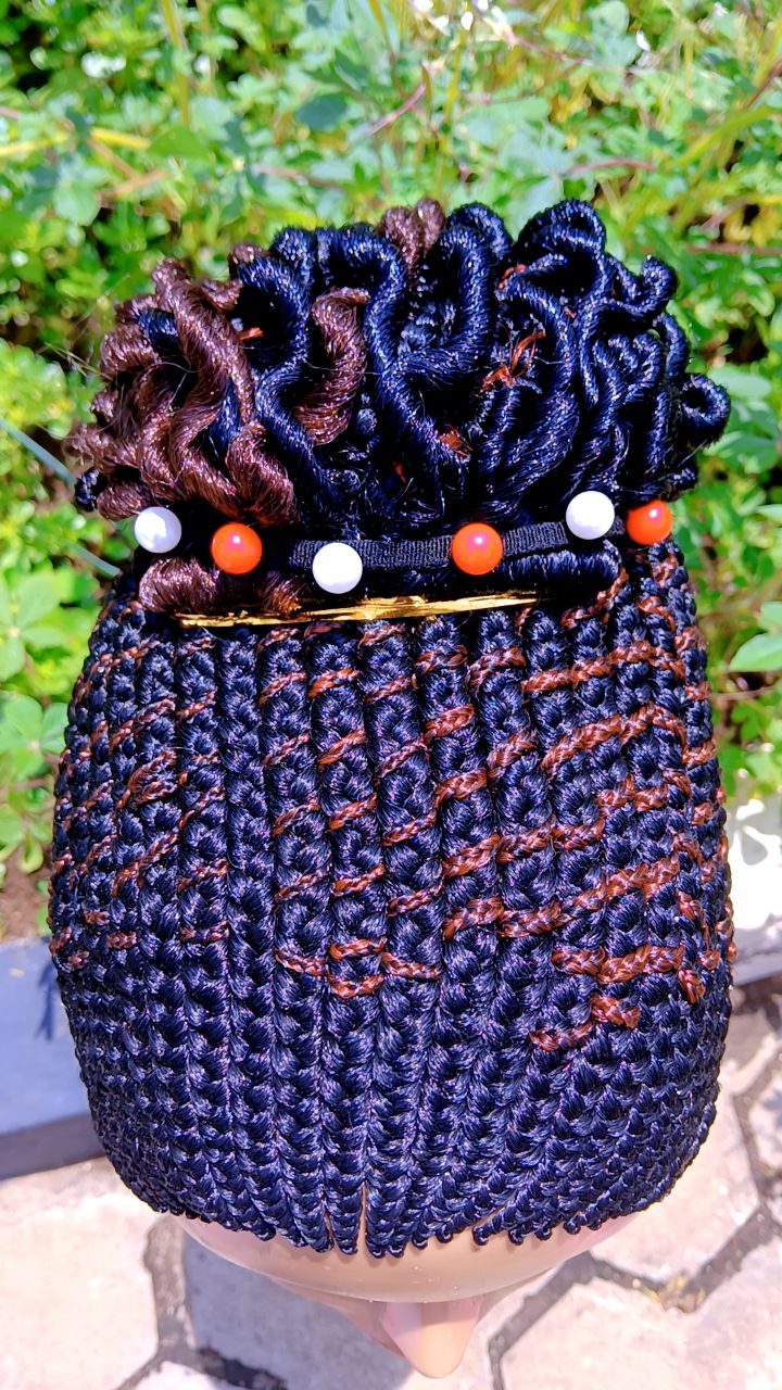 Braided Curly Pony Black & Burgundy