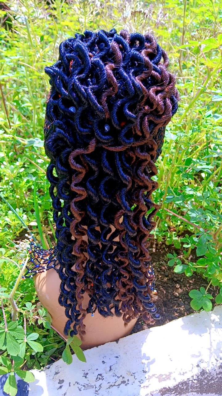Braided Curly Pony Black & Burgundy