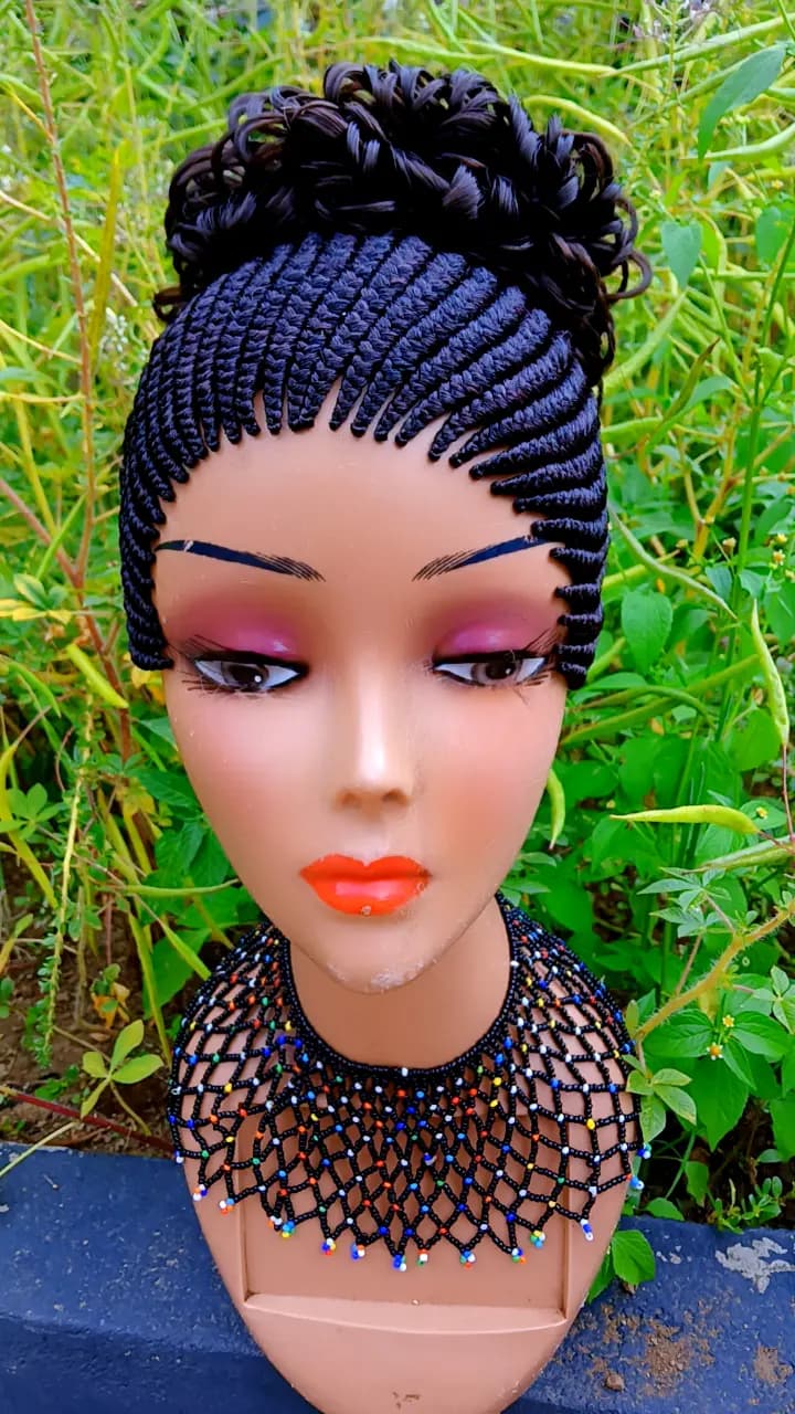 All-Up Curly Bun Cornrow Wig
