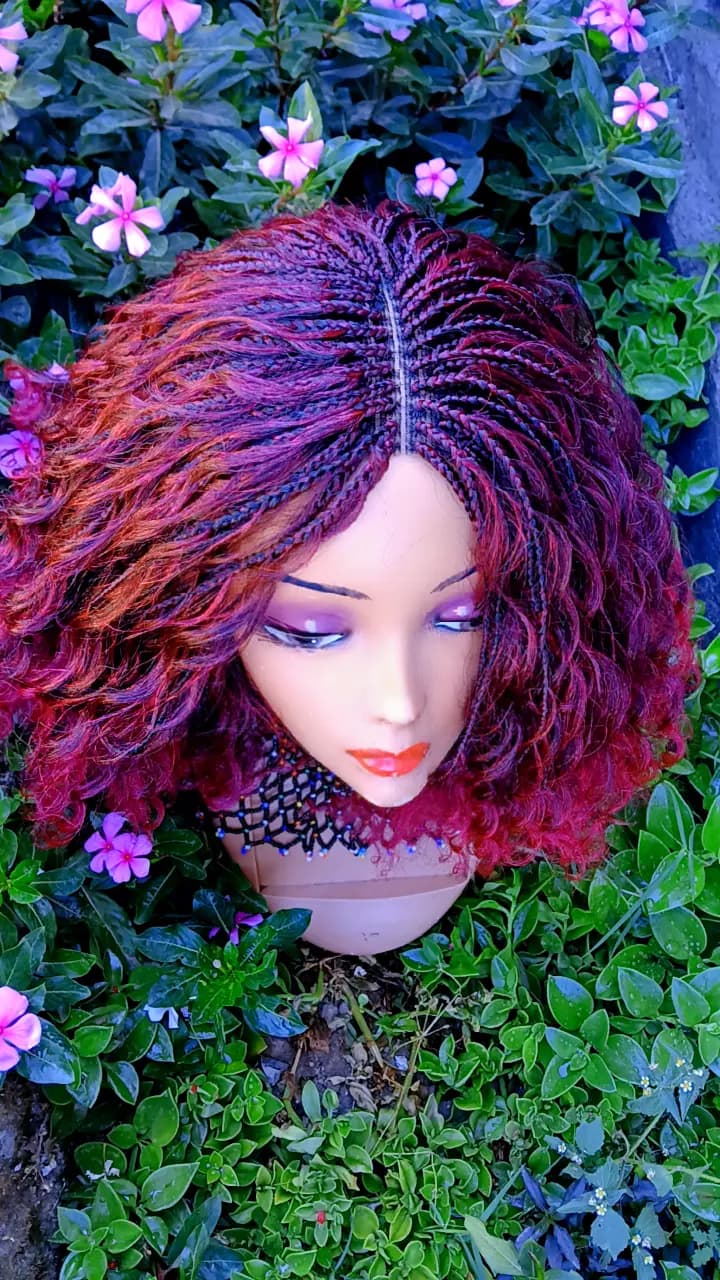 Zuri Micro Braid Wig — Burgundy Flame