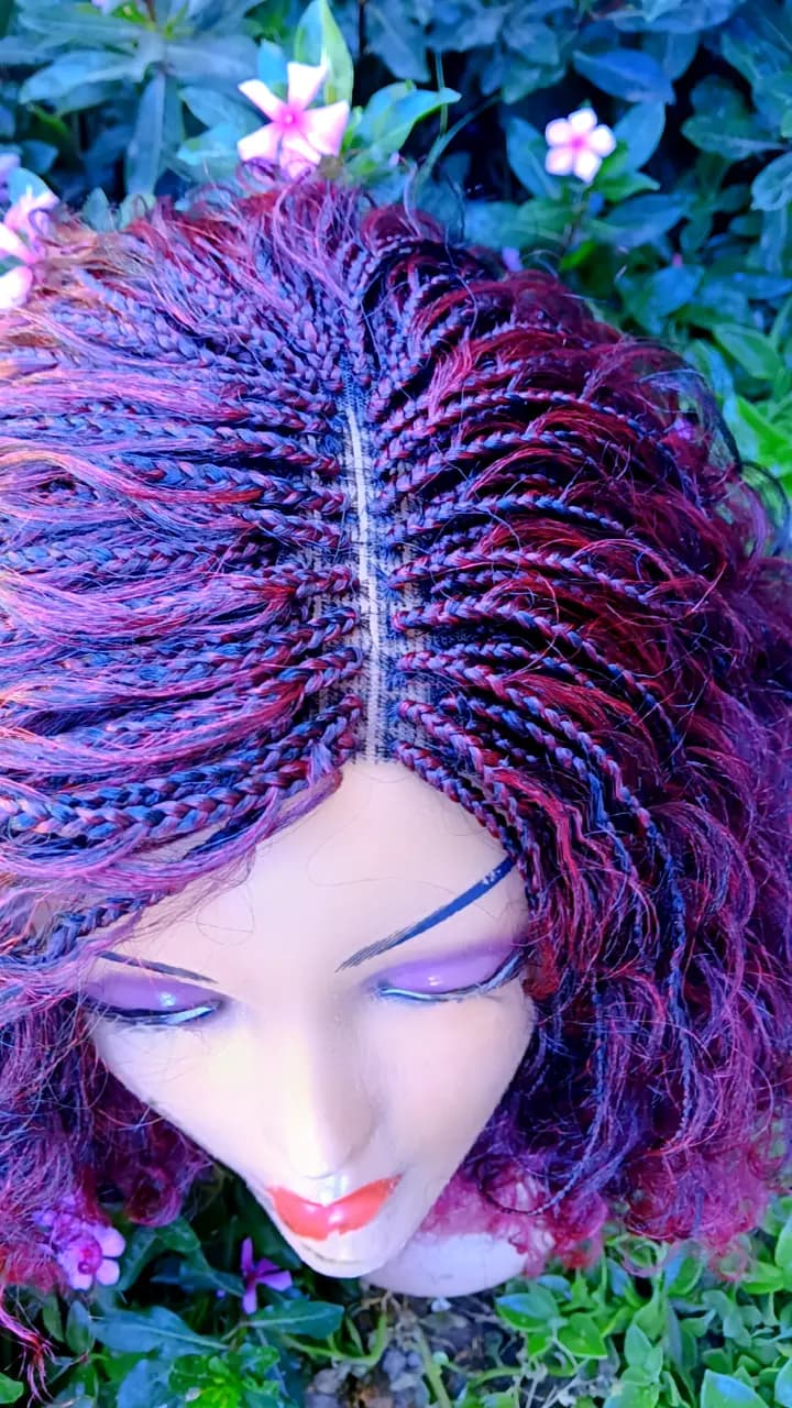 Zuri Micro Braid Wig — Burgundy Flame