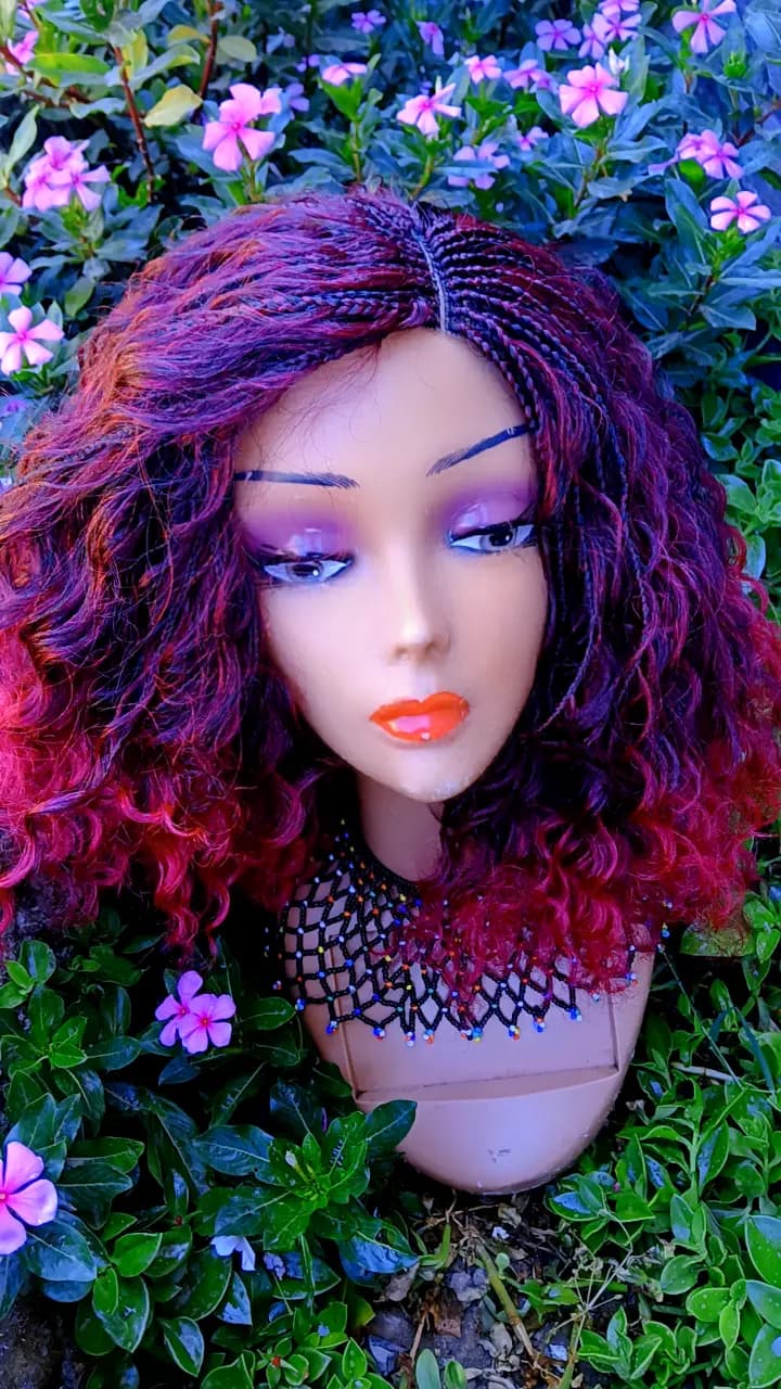 Zuri Micro Braid Wig — Burgundy Flame