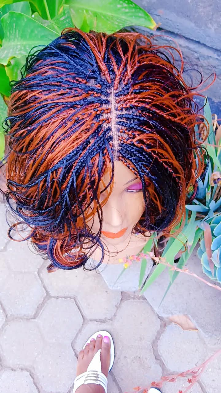 Closure Ponytail Braided Wig — Two-Tone Auburn