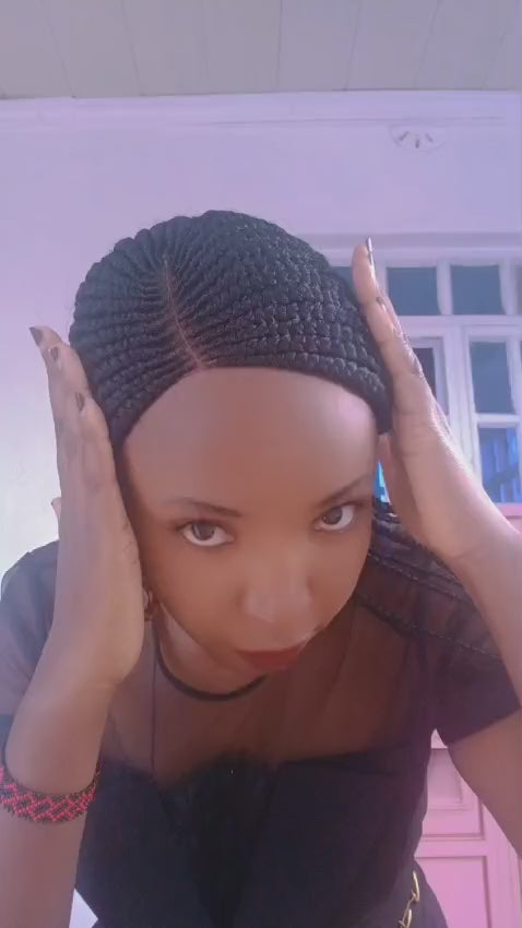 Sleek Cornrow Closure Braided Wig — Onyx