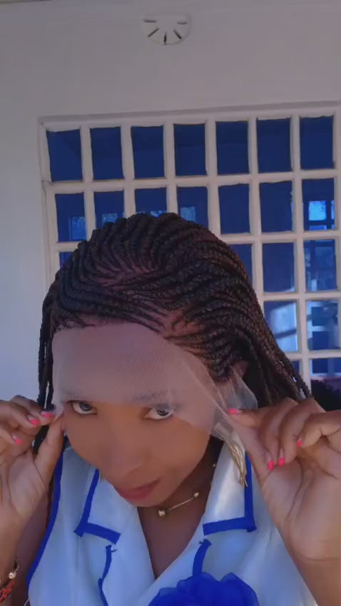 Side-Swept Frontal Braided Wig — Black-to-Burgundy Ombre