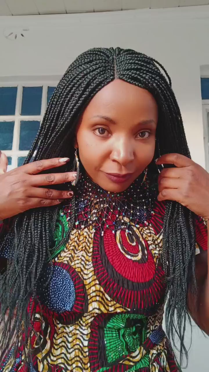 Long Closure Braided Wig — Natural Black (#1B)